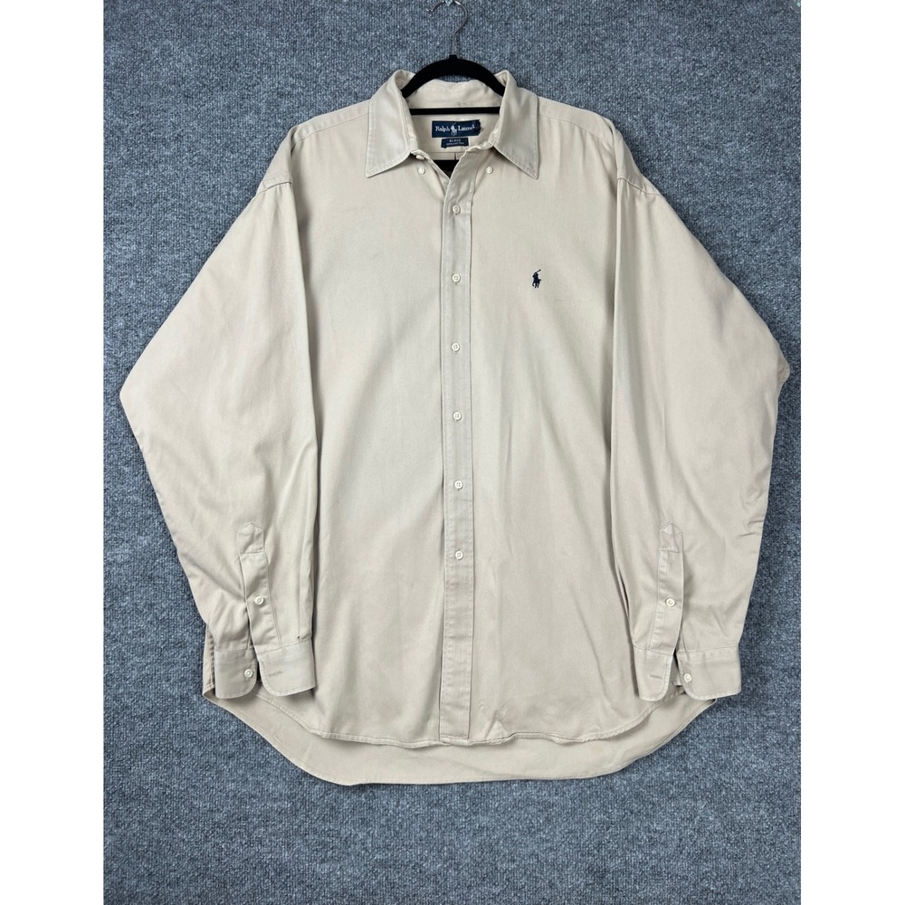 Ralph Lauren Shirt Mens XL Beige Tan Blake Cotton Long Sleeve Button Down Preppy - Picture 2 of 7